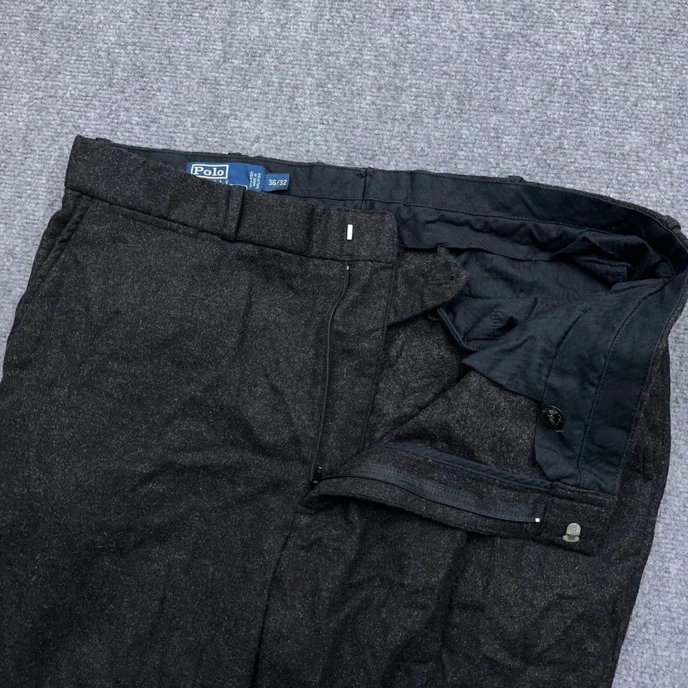 Vintage Polo Ralph Lauren Dress Pants Men 36x32 Gray Speckled Wool Blend Stretch